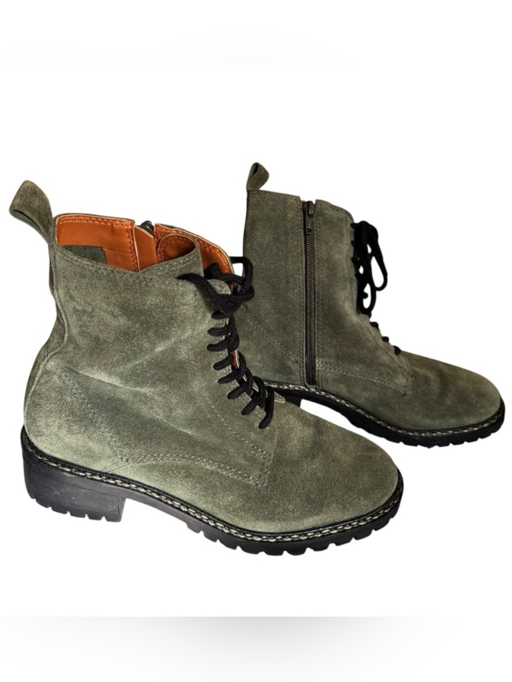 Lucky Brand Kancie Olive Green Suede Lace Up Combat Boots Size 6